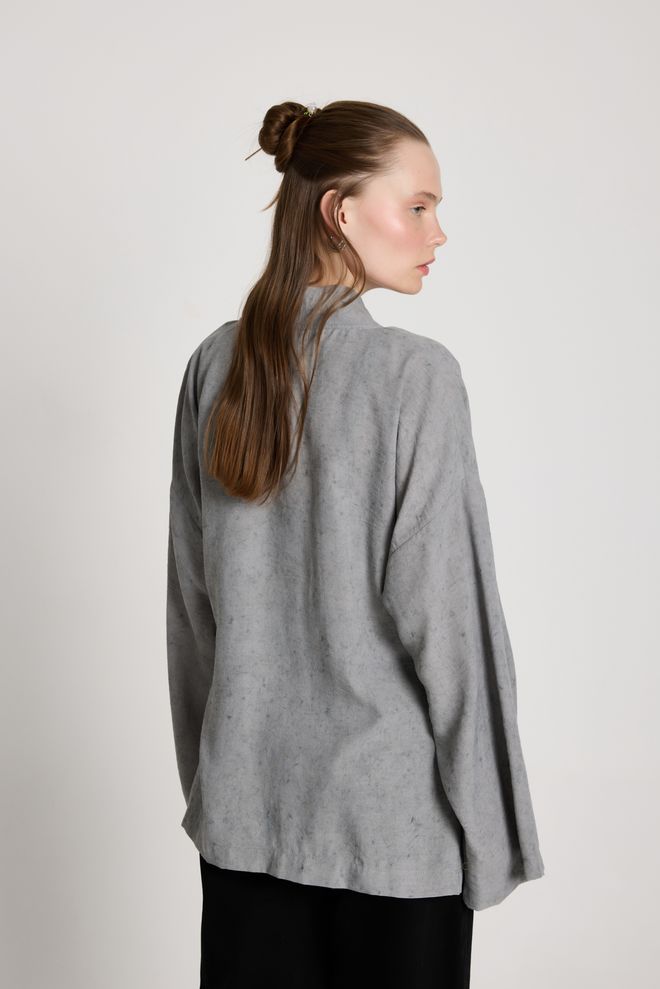 First Angels Grey Kimono Oversized V Neck Tie Closure Wholesale Clothing Lounge