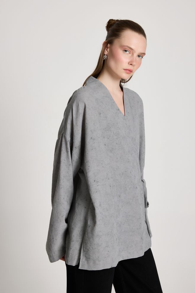 First Angels Grey Kimono Oversized V Neck Tie Closure Wholesale Clothing Summer