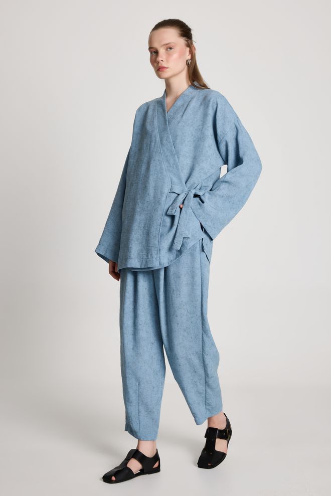 First Angels Blue Ethnic Casual Kimono With Tie Closure Wholesale Clothing 1