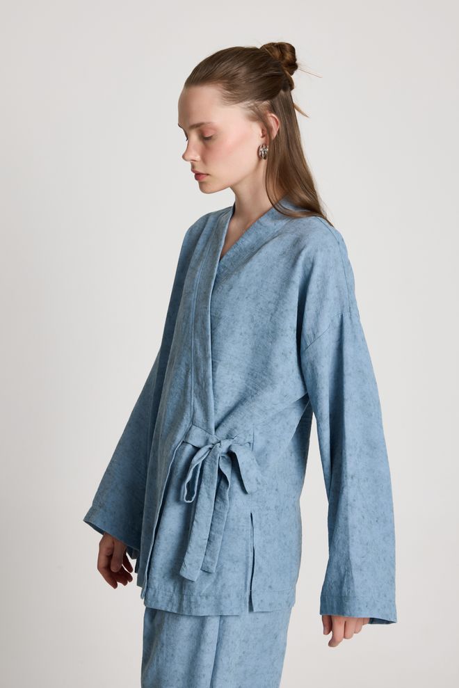 First Angels Blue Ethnic Casual Kimono With Tie Closure Wholesale Clothing Summer