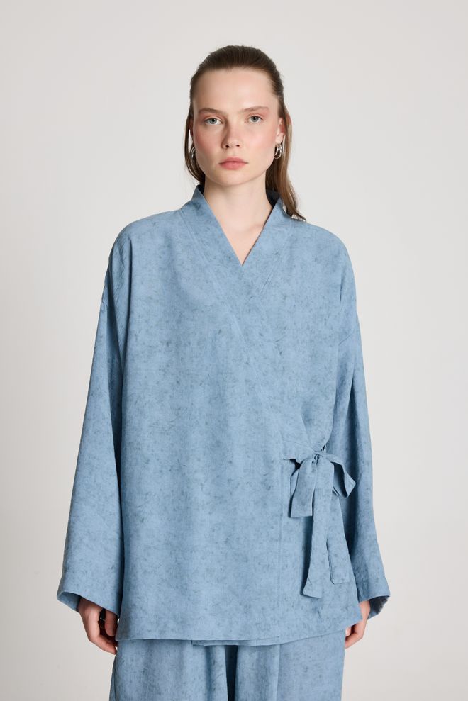 First Angels Blue Ethnic Casual Kimono With Tie Closure Wholesale Clothing 5