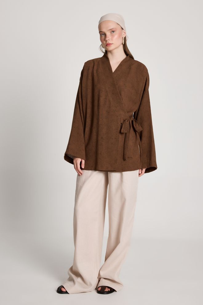 First Angels Kimono Brun Ethnique Décontracté Élégant Modeste Vêtements en gros Décontracté