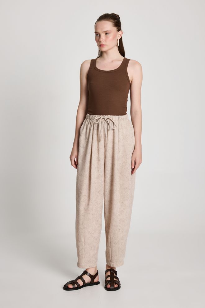 First Angels Beige Boho Haremhose Mit Weitem Bein Und Kordelzug Großhandelskleidung Modest