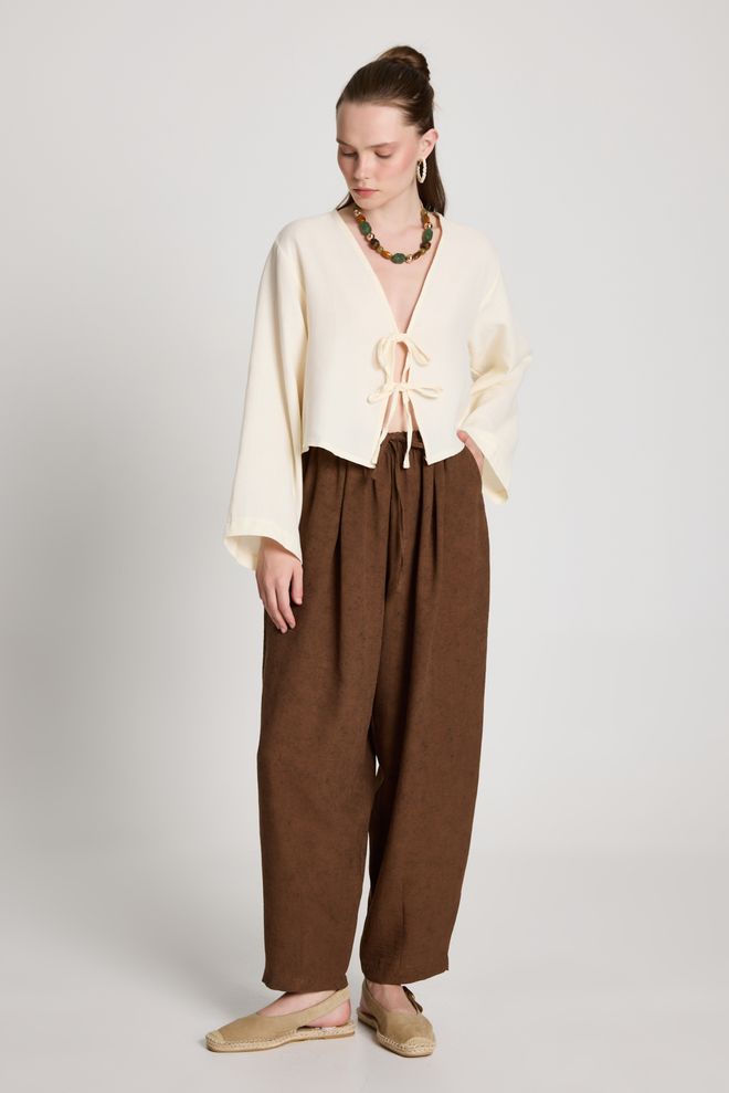 First Angels Pantaloni Palazzo Boho Marrone A Gamba Larga Abbigliamento all'ingrosso Modesto