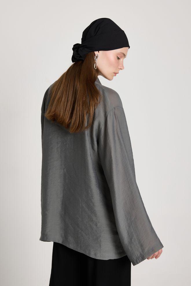 First Angels Grey Ethnic Tie Closure Kimono With Notched Neck Wholesale Clothing Vintage