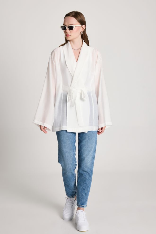 First Angels Alb Kimono Cu Decolteu Șal Și Închidere Cu Cravată Îmbrăcăminte cu ridicata 1