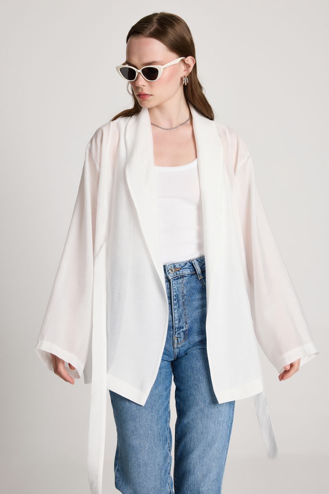 First Angels Alb Kimono Cu Decolteu Șal Și Închidere Cu Cravată Îmbrăcăminte cu ridicata Serviciu