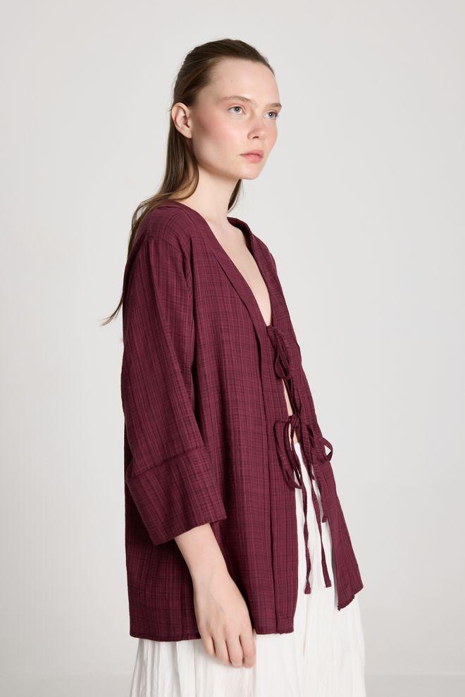 First Angels Кимоно Бордо С Уголемена Кройка И Връзка Дрехи на едро 1