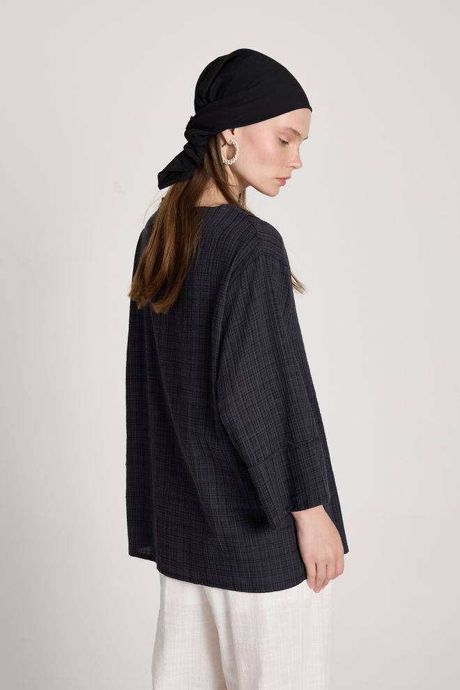 First Angels Black Checkered Casual Boho Kimono Wholesale Clothing 1