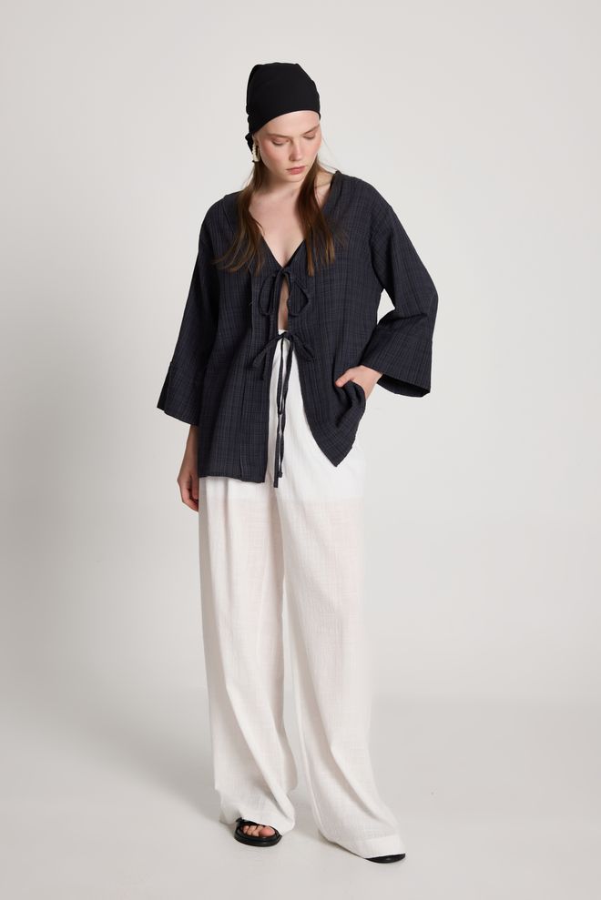 First Angels Black Checkered Casual Boho Kimono Wholesale Clothing Summer