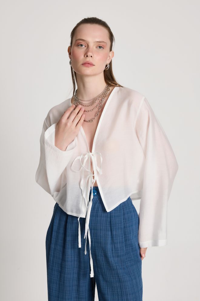 First Angels Weißes Ethnisches Kimono Mit Bindung Großhandelskleidung Modest