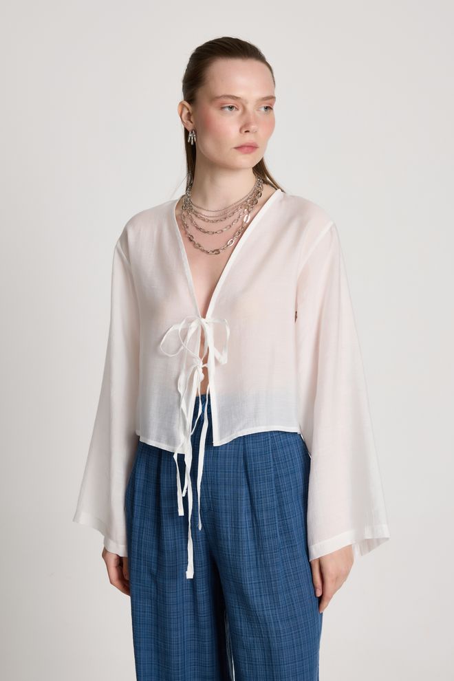 First Angels Białe Etniczne Kimono Z Zapięciem Na Kokardę Hurtowa sprzedaż odzieży 5