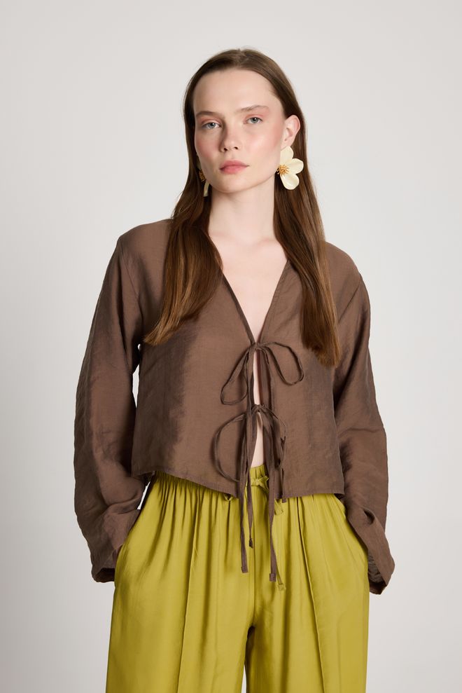 First Angels Brown Kimono With Ethnic Boho Style Wholesale Clothing Casual