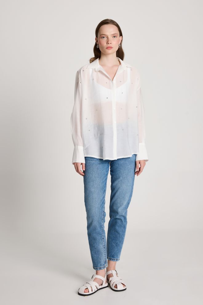 First Angels White Oversized Casual Elegant Shirt Wholesale Clothing 1