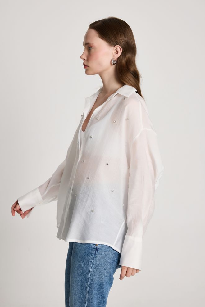 First Angels White Oversized Casual Elegant Shirt Wholesale Clothing Summer