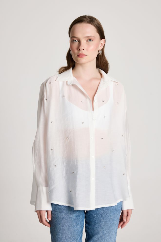 First Angels White Oversized Casual Elegant Shirt Wholesale Clothing 5