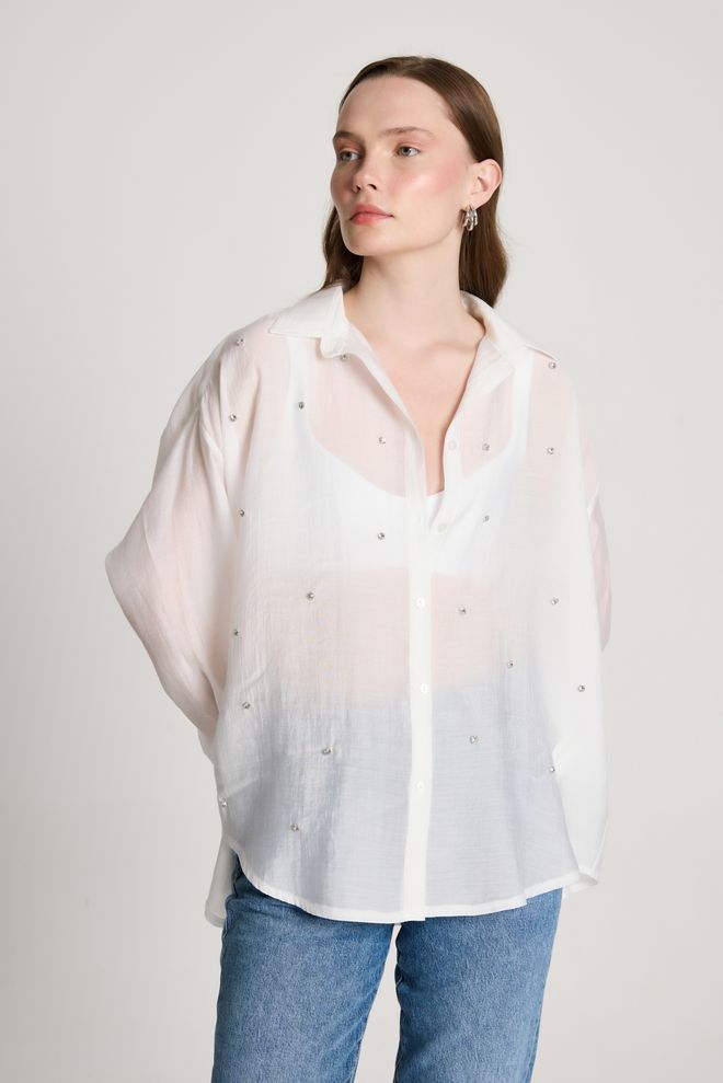 First Angels White Oversized Casual Elegant Shirt Wholesale Clothing Spring
