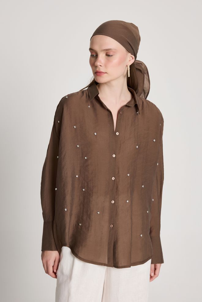 First Angels Brown Casual Elegant Oversized Polo Neck Shirt Wholesale Clothing Lounge