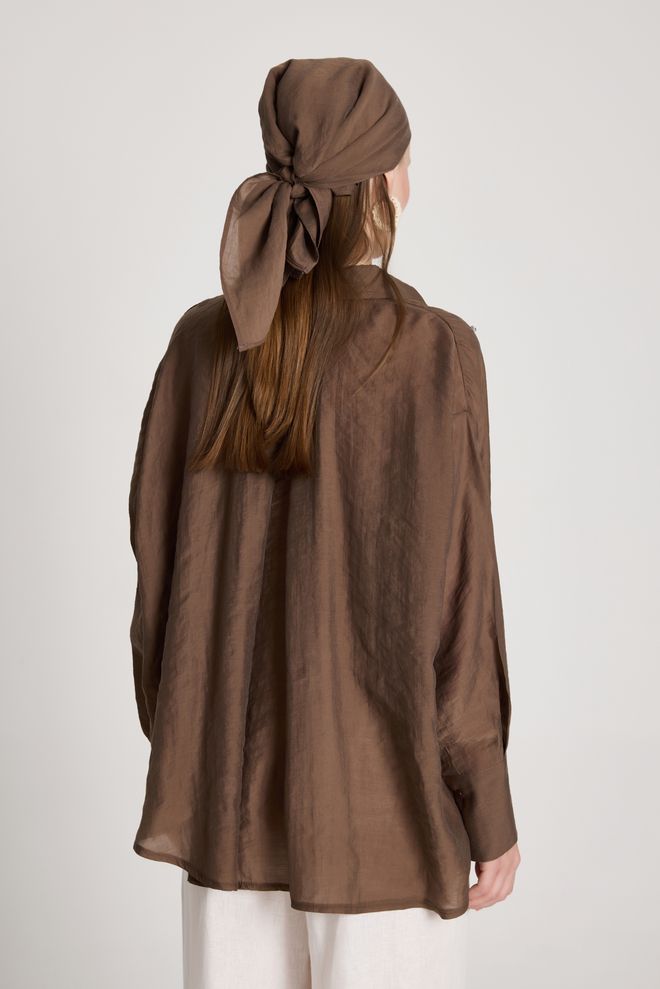 First Angels Brown Casual Elegant Oversized Polo Neck Shirt Wholesale Clothing Work