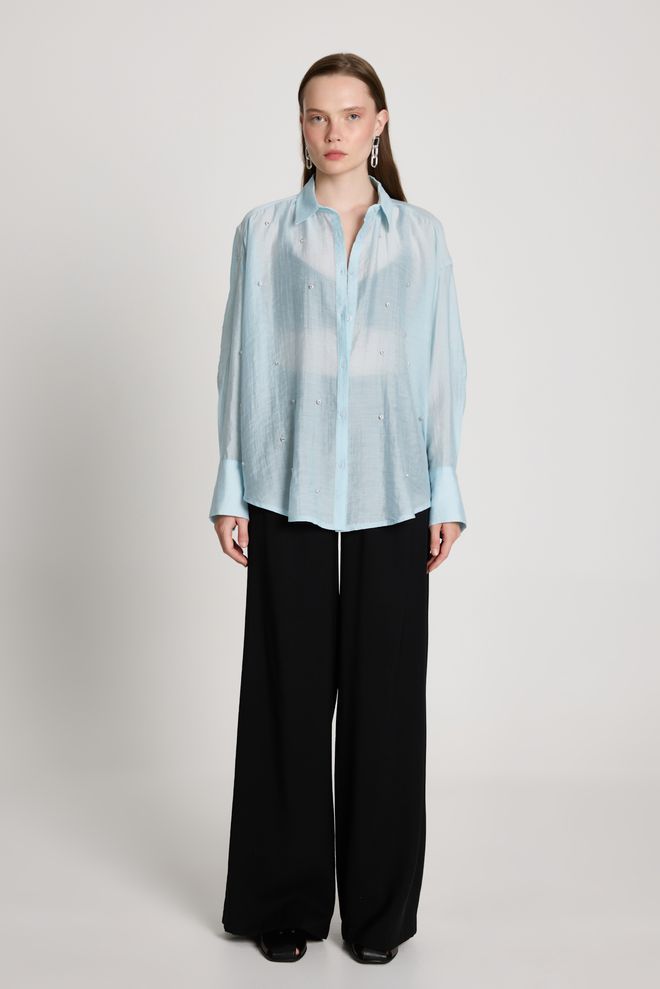 First Angels Blue Elegant Casual Formal Glam Shirt Wholesale Clothing 1