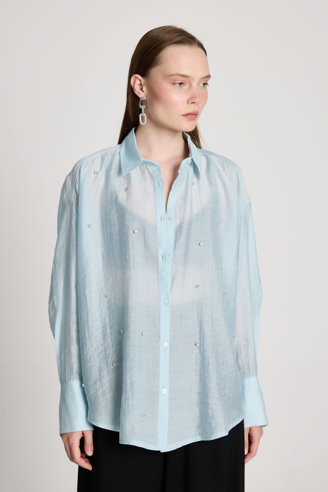 First Angels Blue Elegant Casual Formal Glam Shirt Wholesale Clothing Summer