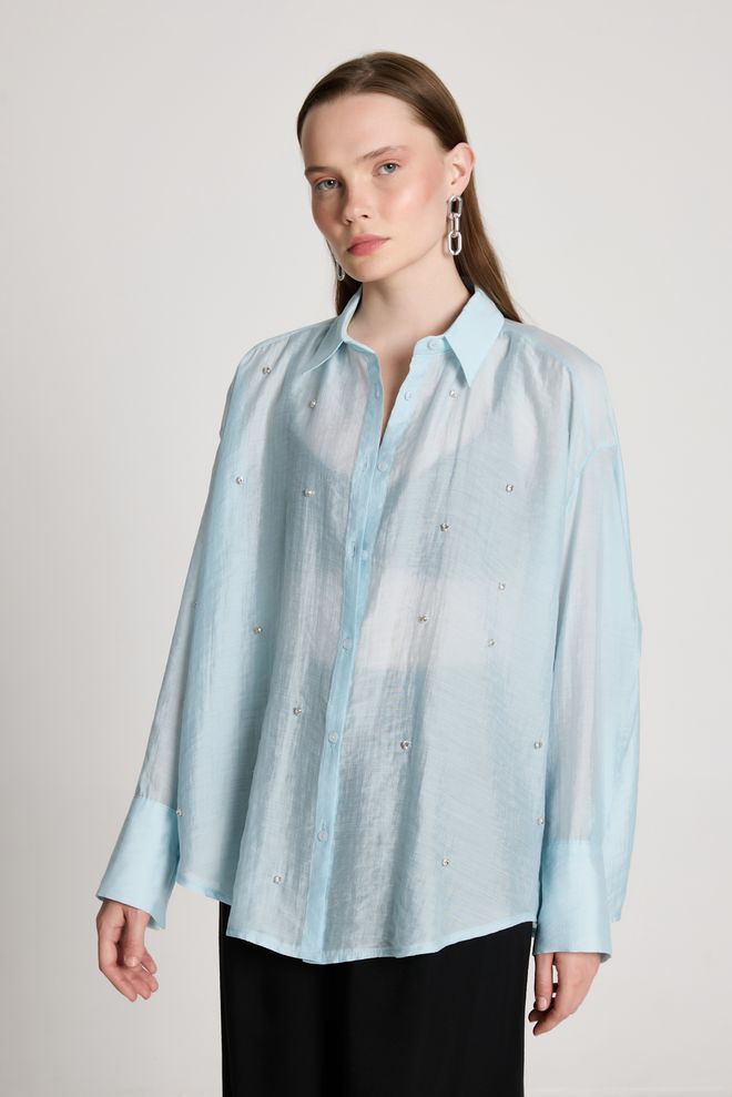 First Angels Blue Elegant Casual Formal Glam Shirt Wholesale Clothing Casual