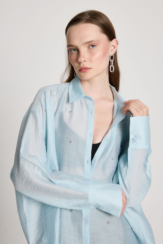 First Angels Blue Elegant Casual Formal Glam Shirt Wholesale Clothing Cocktail