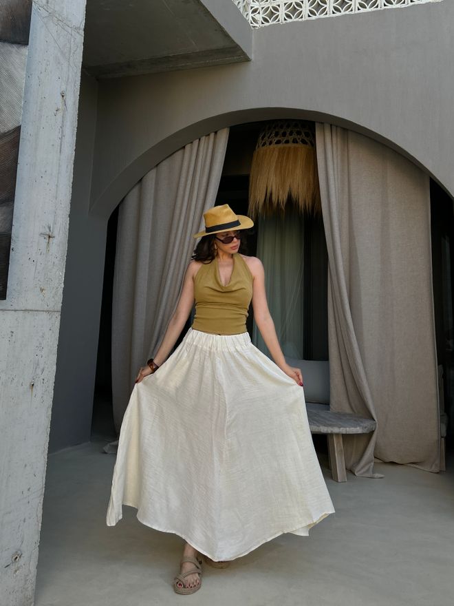 First Angels Biela Boho Asymetrická Maxi Sukňa Vysoký Pás Veľkoobchod s oblečením Neformálny