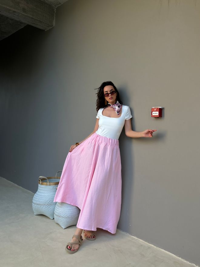 First Angels Ružová Rozšírená Maxi Sukňa S Vysokým Pásom Na Natiahnutie Veľkoobchod s oblečením Neformálny