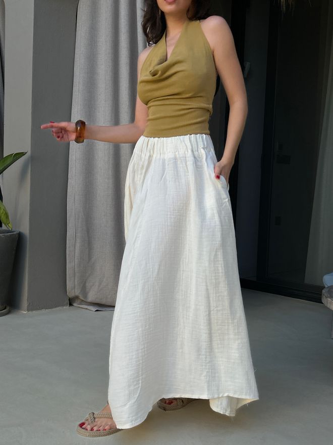 First Angels Bianco Gonna Boho Asimmetrica Maxi Vita Alta Abbigliamento all'ingrosso Da spiaggia