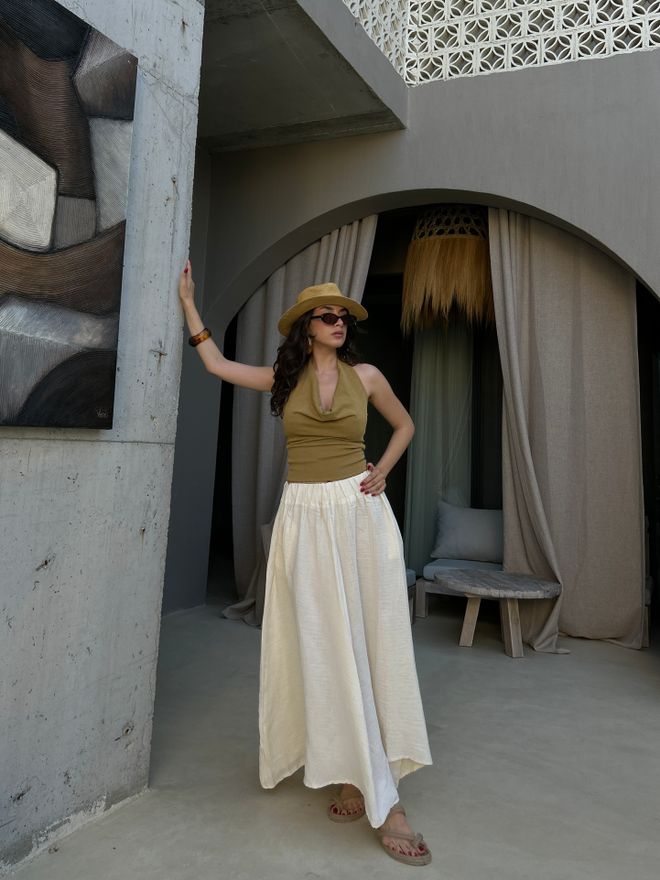 First Angels Bianco Gonna Boho Asimmetrica Maxi Vita Alta Abbigliamento all'ingrosso Estate