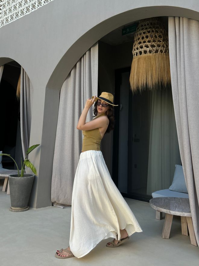 First Angels Bianco Gonna Boho Asimmetrica Maxi Vita Alta Abbigliamento all'ingrosso Boho