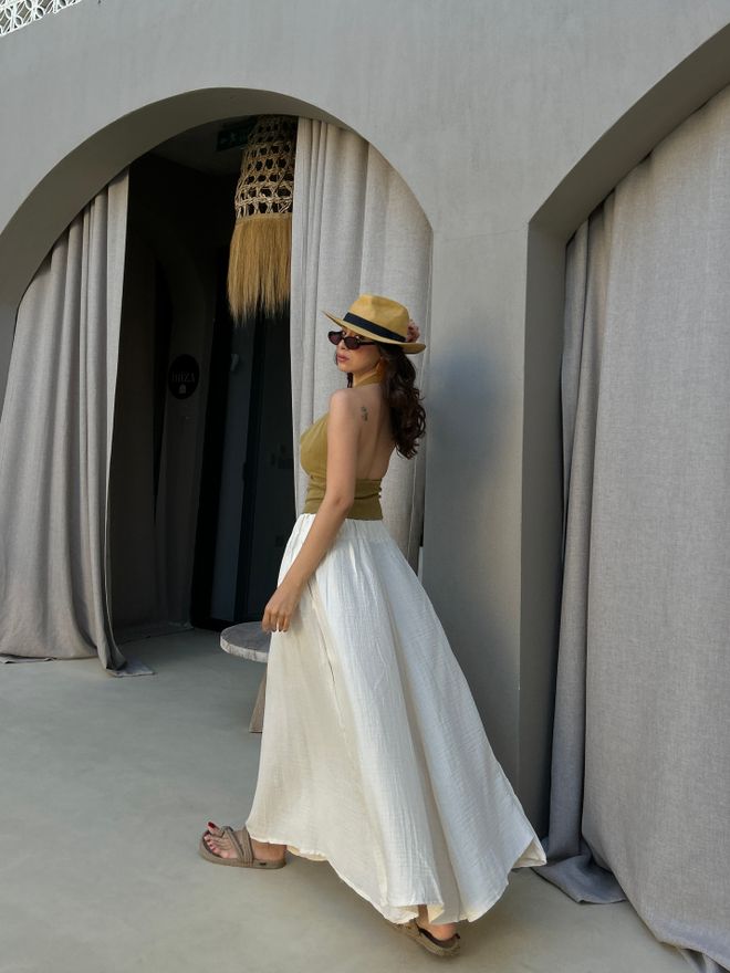 First Angels Bianco Gonna Boho Asimmetrica Maxi Vita Alta Abbigliamento all'ingrosso 5