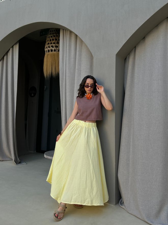 First Angels Žltá Boho Rozšírená Maxi Sukňa Vysoký Pás Veľkoobchod s oblečením Neformálny