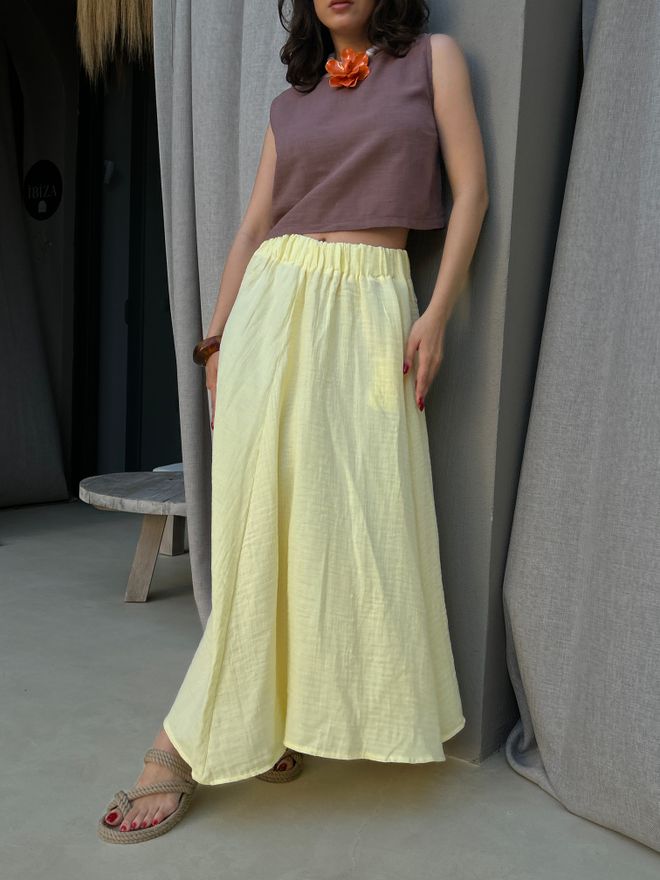 First Angels Rumena Boho Razširjena Maxi Krilo Visok Pas Oblačila na debelo Plaža