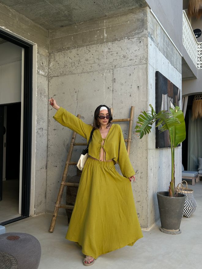 First Angels Giallo Boho Gonna Svasato Maxi Vita Media Infilabile Abbigliamento all'ingrosso Casuale