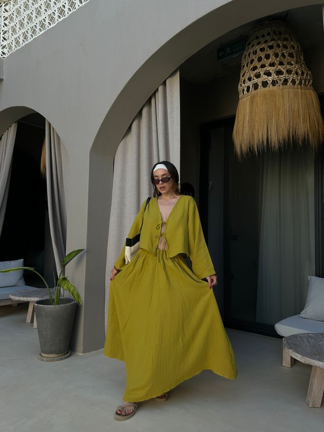 First Angels Žltá Boho Rozšírená Maxi Sukňa Stredný Pás Na Natiahnutie Veľkoobchod s oblečením 1