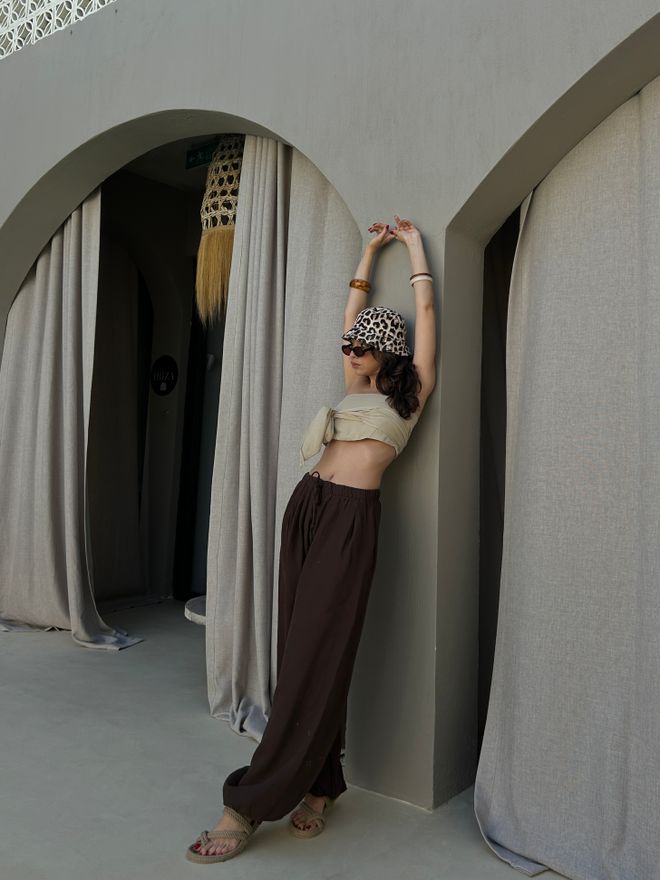 First Angels Pantalón Paracaídas Casual Boho Marrón Largo Con Pierna Globo Y Cintura Media Ropa al por mayor 1