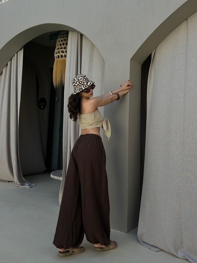 First Angels Pantalón Paracaídas Casual Boho Marrón Largo Con Pierna Globo Y Cintura Media Ropa al por mayor Verano