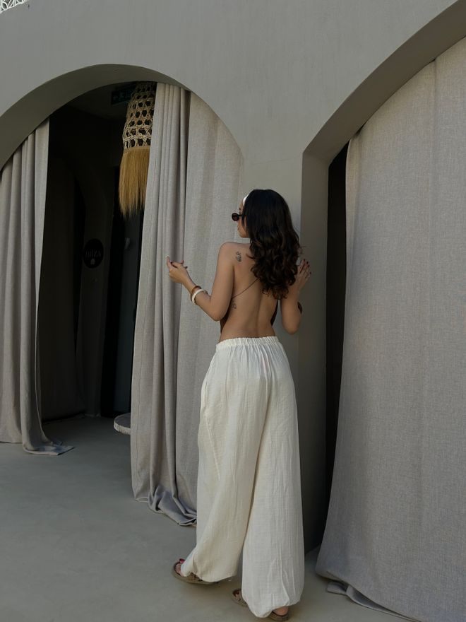 First Angels Pantalón Paracaídas Beige De Talle Alto Estilo Boho Ropa al por mayor Playa