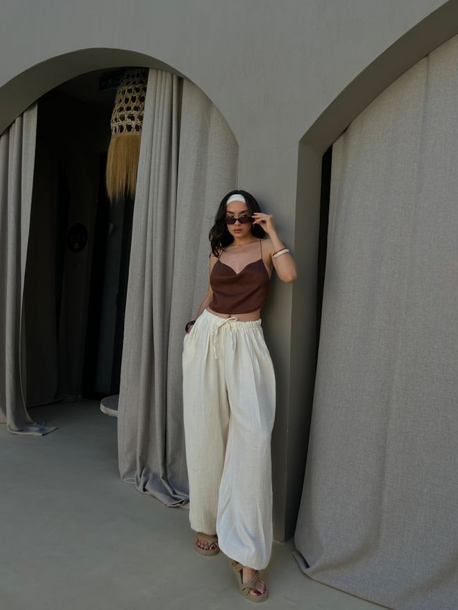 First Angels Pantalón Paracaídas Beige De Talle Alto Estilo Boho Ropa al por mayor Verano