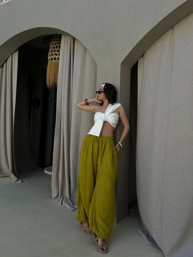 First Angels Pantalón Paracaídas Verde Boho Con Pierna Globo Ropa al por mayor Playa