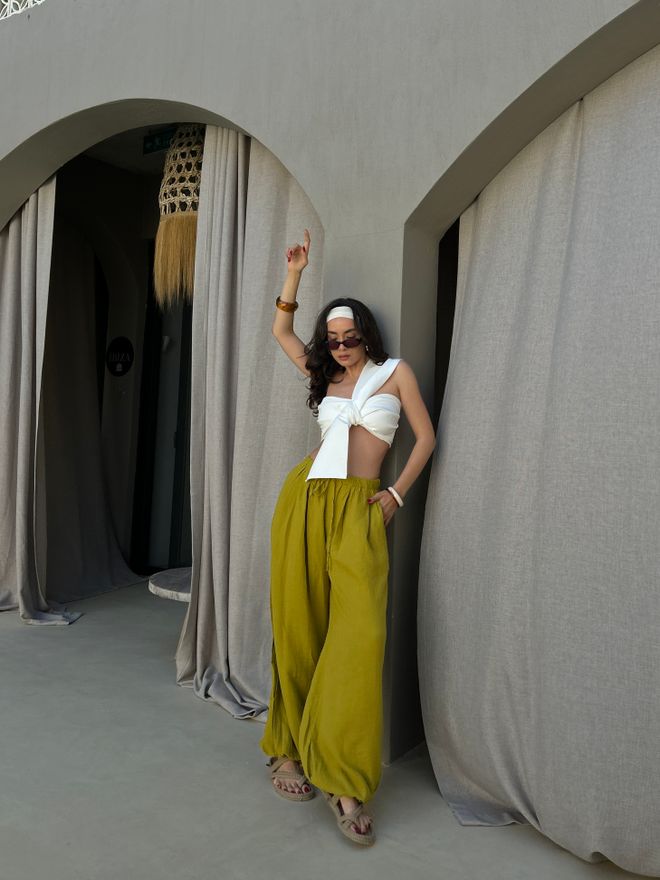 First Angels Pantalón Paracaídas Verde Boho Con Pierna Globo Ropa al por mayor Verano