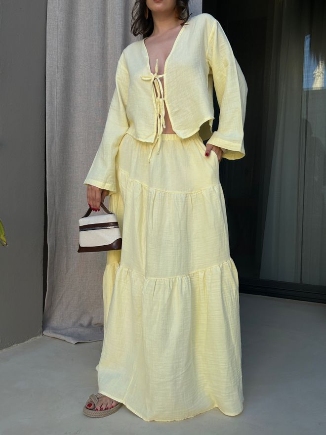 First Angels Gonna Gialla Boho A Strati Maxi Con Vita Media E Coulisse Abbigliamento all'ingrosso Casuale