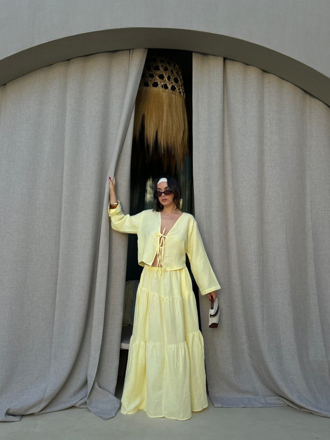 First Angels Κίτρινη Boho Πολυεπίπεδη Μάξι Φούστα Με Μέση Μέτρια Και Κορδόνι Χονδρικό εμπόριο ενδυμάτων 5