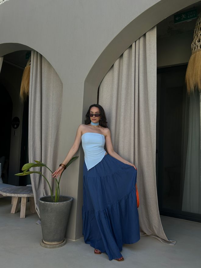 First Angels Blue Boho Layered Maxi Skirt Wholesale Clothing 1