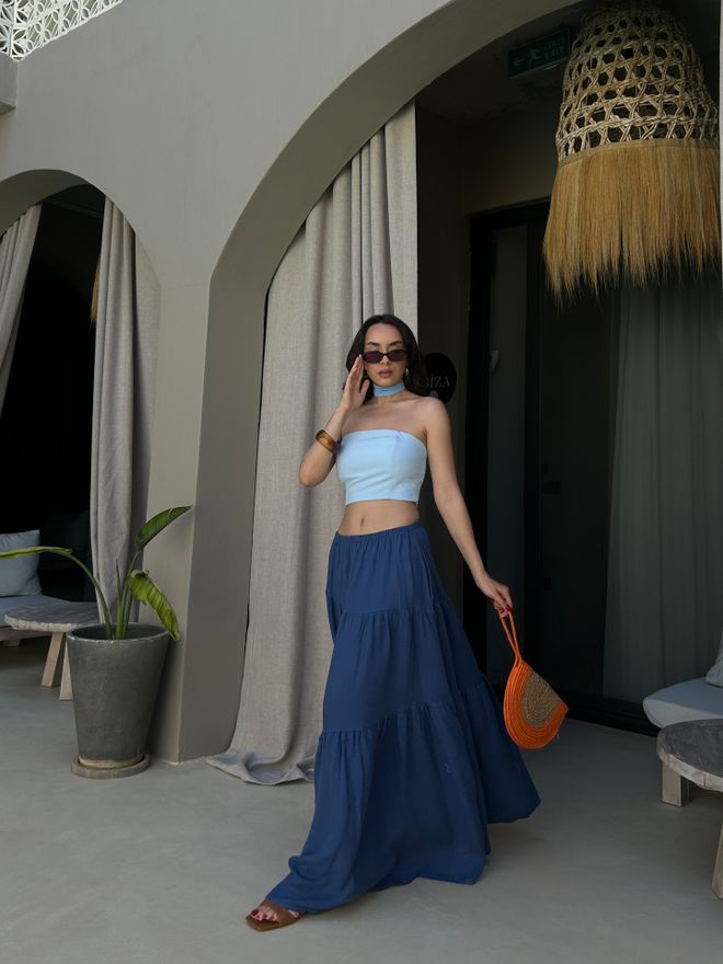 First Angels Blue Boho Layered Maxi Skirt Wholesale Clothing Beach