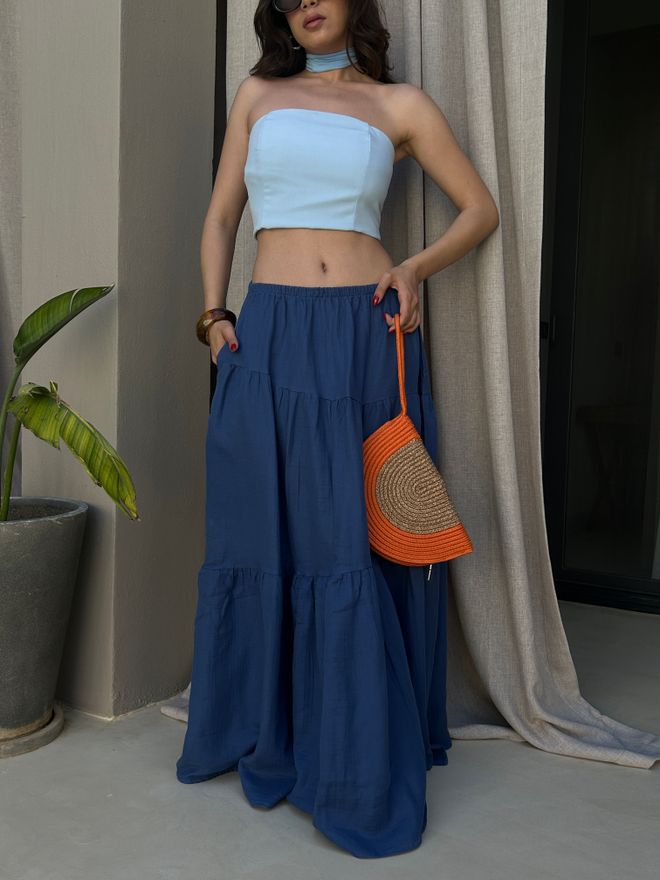 First Angels Blue Boho Layered Maxi Skirt Wholesale Clothing Summer