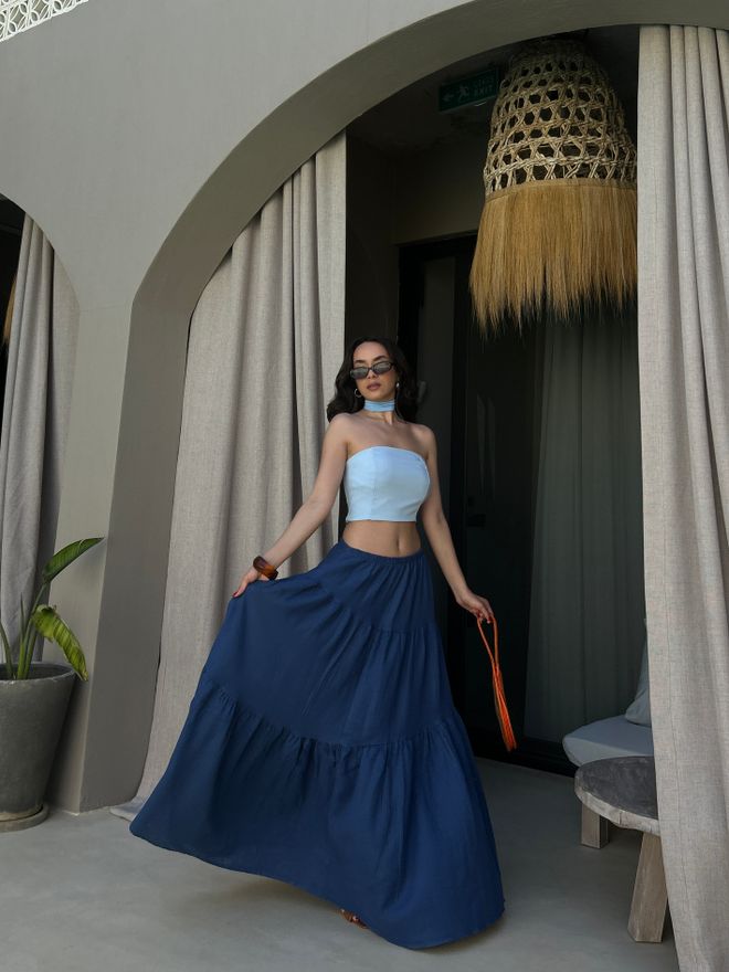 First Angels Blue Boho Layered Maxi Skirt Wholesale Clothing Boho