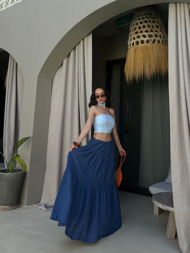 First Angels Blue Boho Layered Maxi Skirt Wholesale Clothing 5